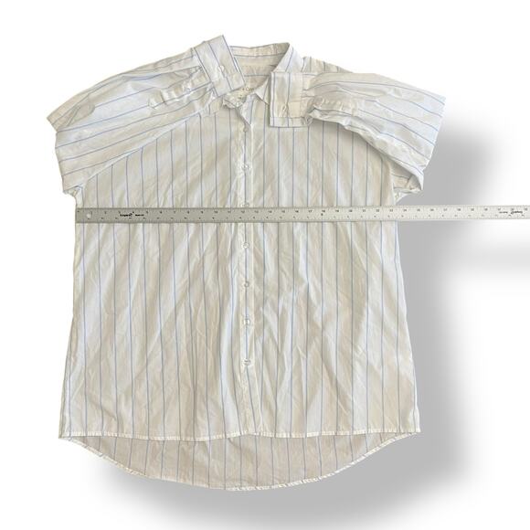 Olive + Oak Shirt L White Blue Pinstripe Button Down Oversized Blouse - Picture 3 of 7
